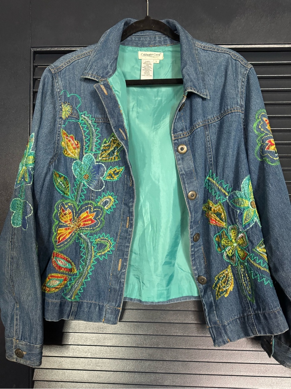 Coldwater Creek Embroidered Floral Denim Jacket S